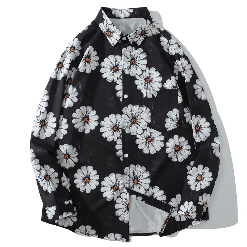 

Guys Floral Print Shirt, Black and white
