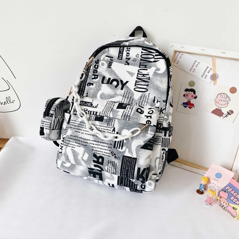 

Newspaper Print Backpack & Coin Purse, Multicolor