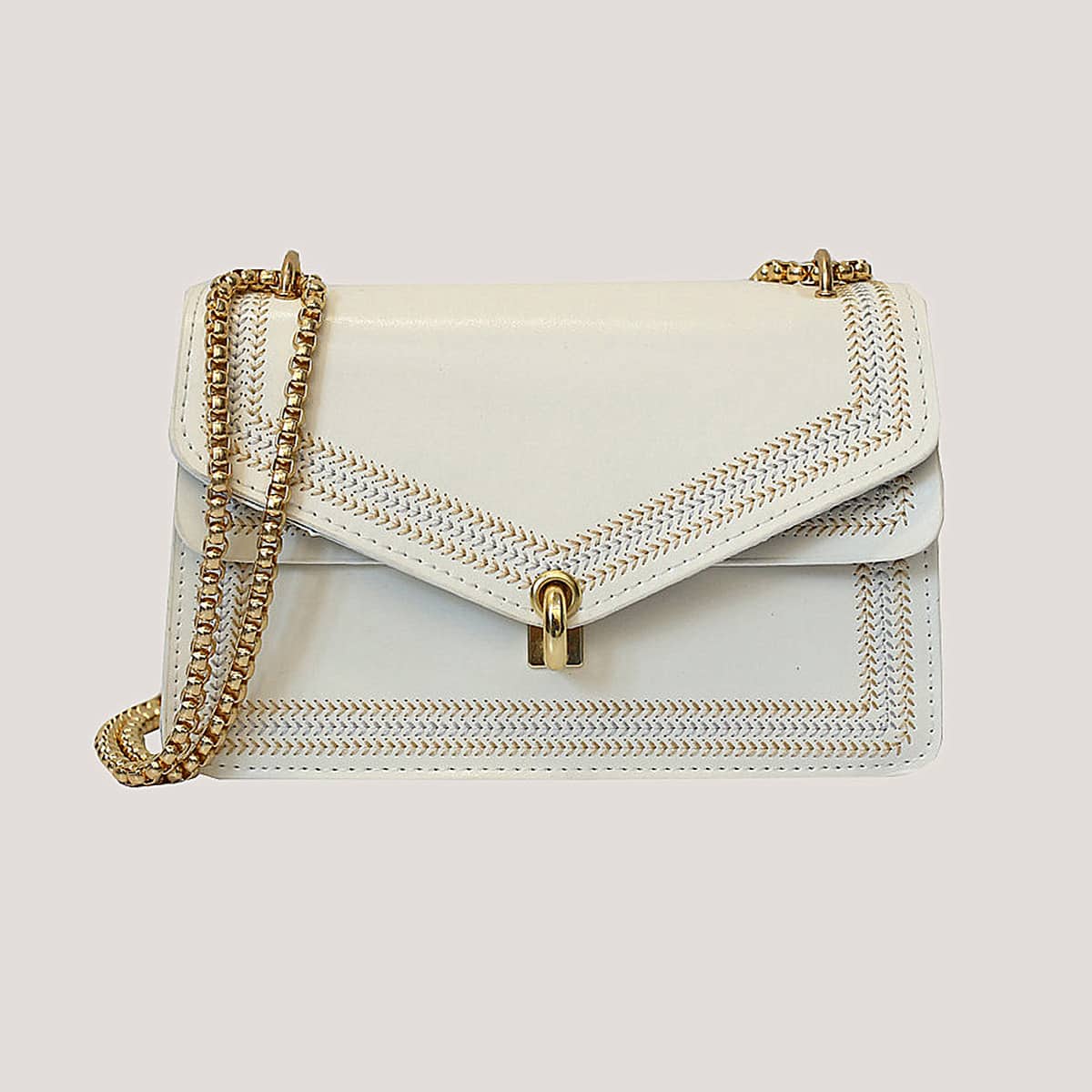 

Geo Trim Chain Crossbody Bag, Beige