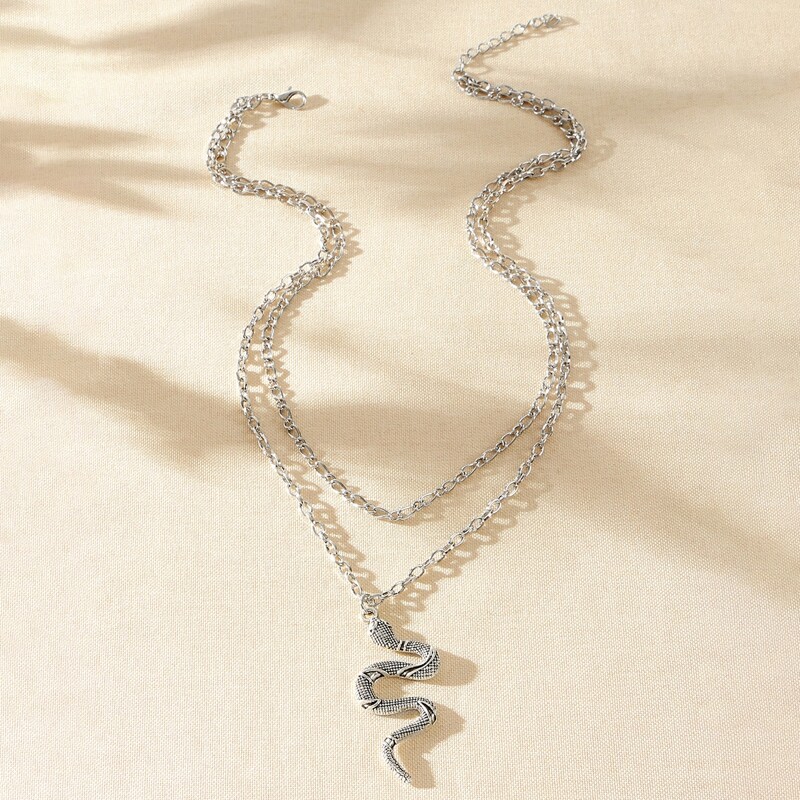 

Snake Layered Chain Necklace, Silver
