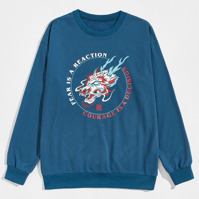 

Guys Chinese Dragon Graphic Sweatshirt, Blue