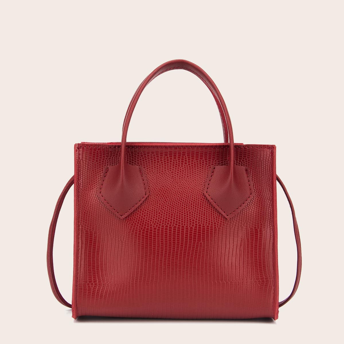 

Lizard Embossed Satchel Bag, Red