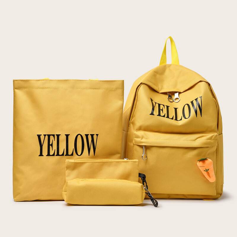 

4pcs Letter Graphic Backpack Set, Yellow