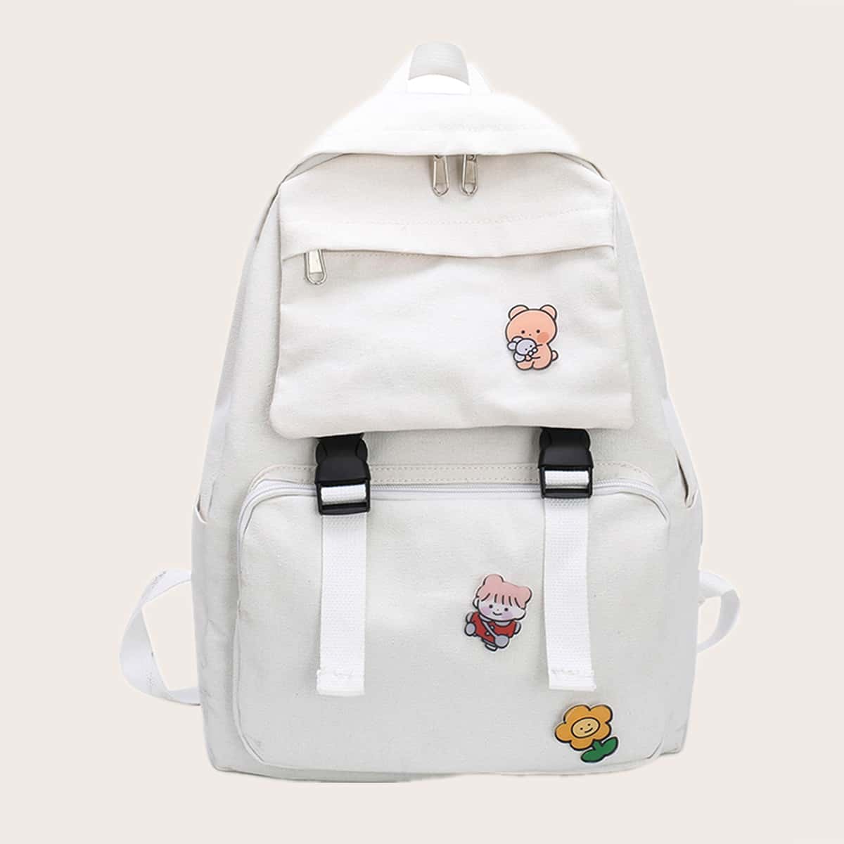 

Cartoon Canvas Backpack, White