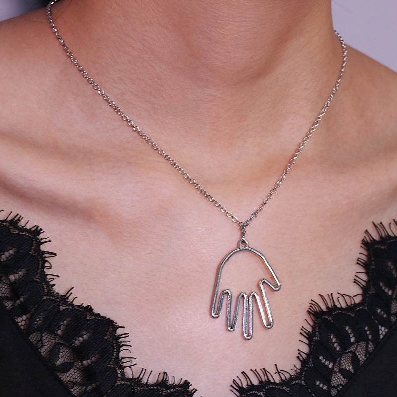 

Hand Pendant Necklace, Silver
