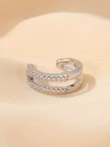 1 Miếng Hai lớp Rhinestone đầy đủ Trang trí Cá nhân hóa C Kiểu Tai Kẹp - Bạc - Xem 2