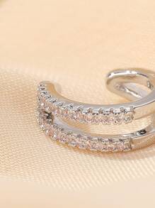 1 Miếng Hai lớp Rhinestone đầy đủ Trang trí Cá nhân hóa C Kiểu Tai Kẹp - Bạc - Xem 3