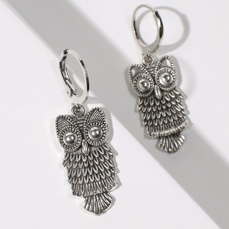 

Owl Drop Earrings, Silver