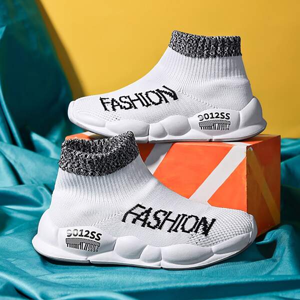

Boys Letter Graphic Sock Sneakers, White