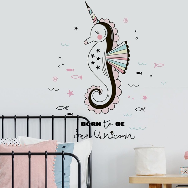 

Kids Cartoon Seahorse Print Wall Sticker, Multicolor