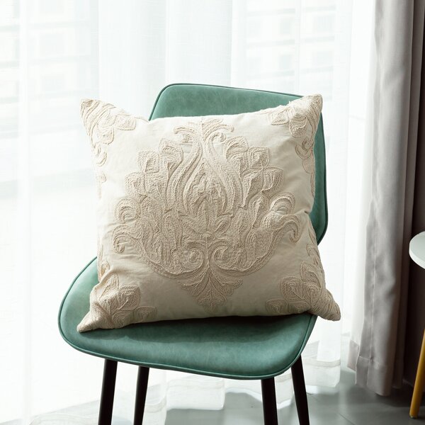 

Embroidery Pattern Cushion Cover Without Filler, Beige