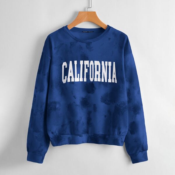 

Letter Graphic Tie Dye Sweatshirt, Blue