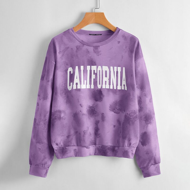 

Letter Graphic Tie Dye Sweatshirt, Violet purple