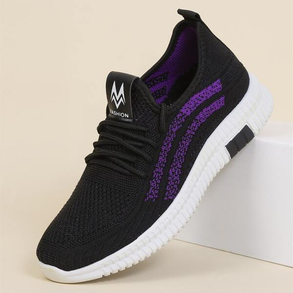 

Lace-up Decor Low Top Knit Sneakers, Black