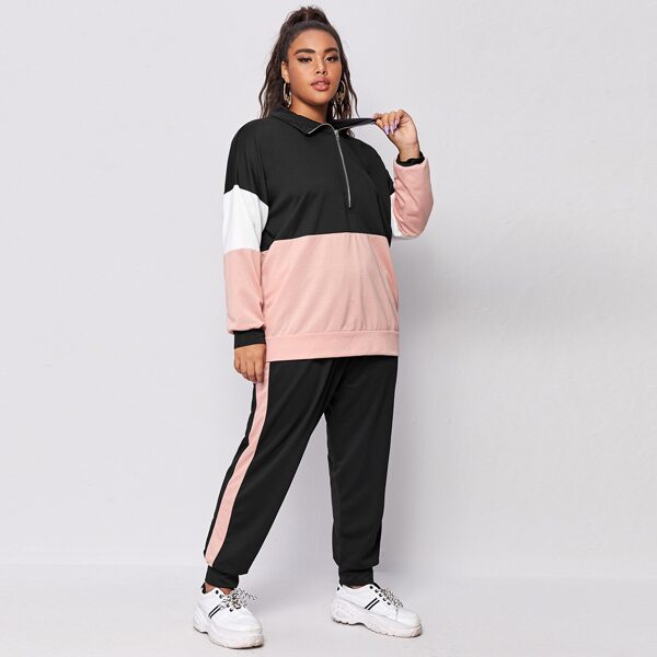 

Plus Half Zip Cut And Sew Sweatshirt & Sweatpants, Multicolor