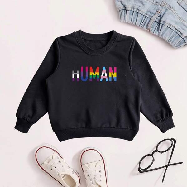 

Toddler Boys LGBTQIA Rainbow Striped & Letter Graphic Sweatshirt, Black
