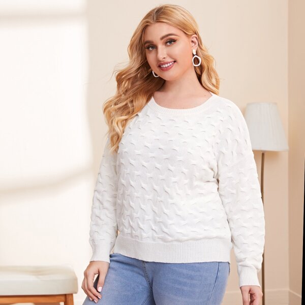 

Plus Drop Shoulder Solid Sweater, White