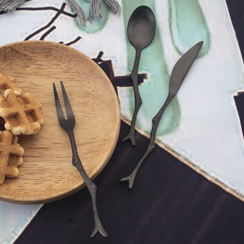 

3pcs Branch Design Cutlery Set, Black