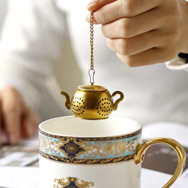 

1set Teapot Shaped Tea Filter, Gold