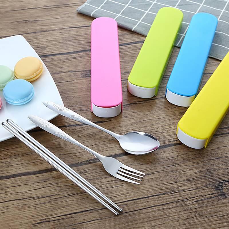 

3pcs Stainless Steel Random Cutlery Set & 1pc Box, Multicolor