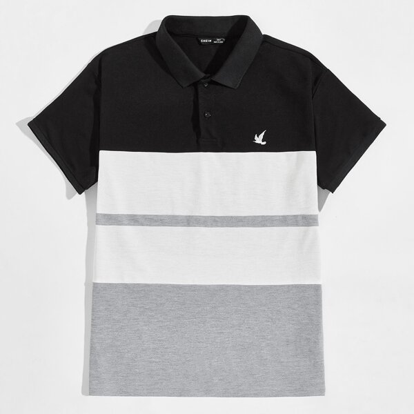 

Men Embroidered Detail Colorblock Polo Shirt, Multicolor