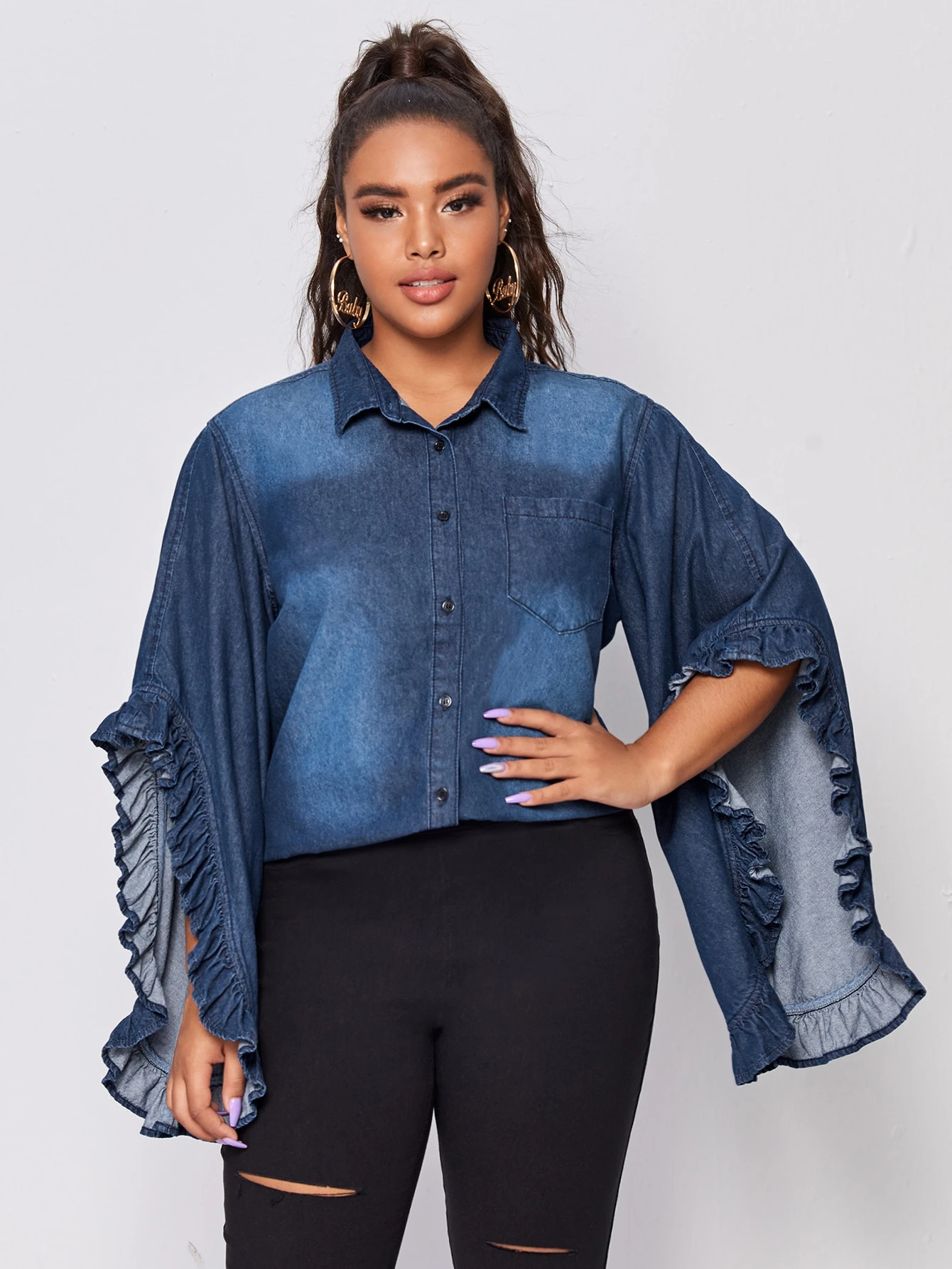 denim blouse plus size
