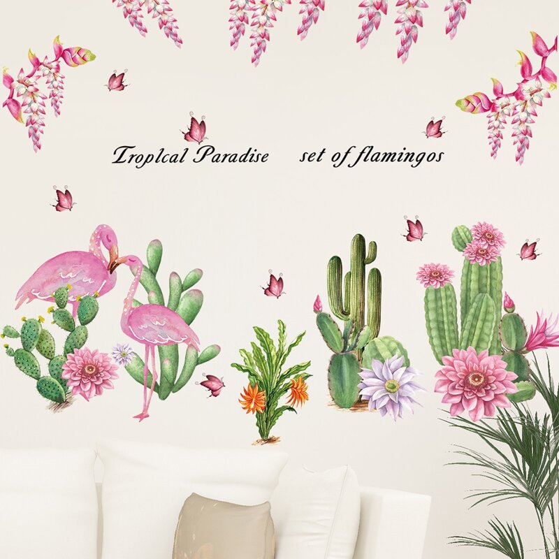 

Flamingo & Cactus Print Wall Sticker, Multicolor