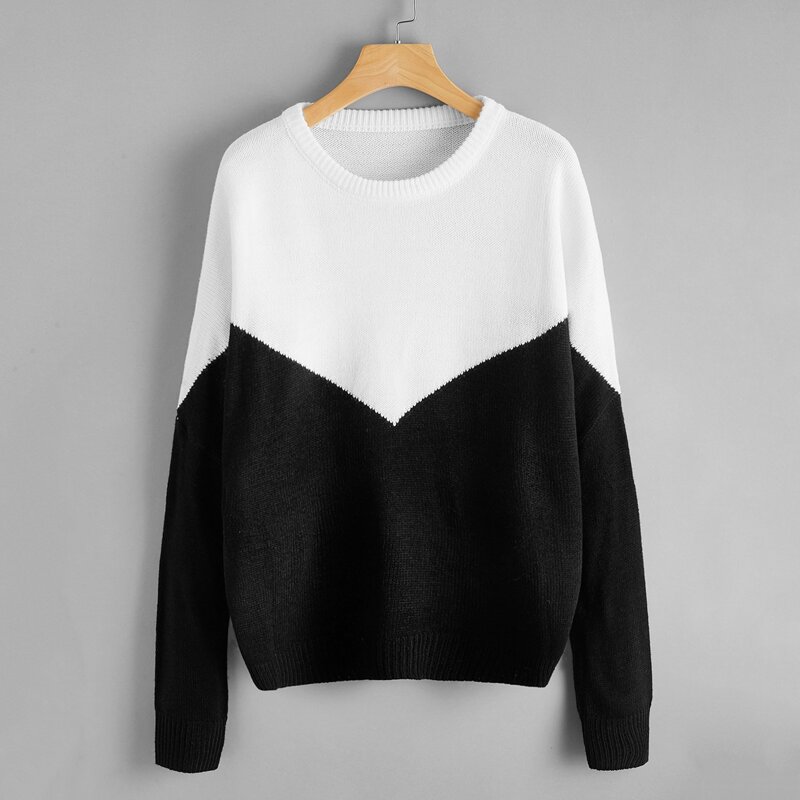 

Color Block Drop Shoulder Sweater, Black and white