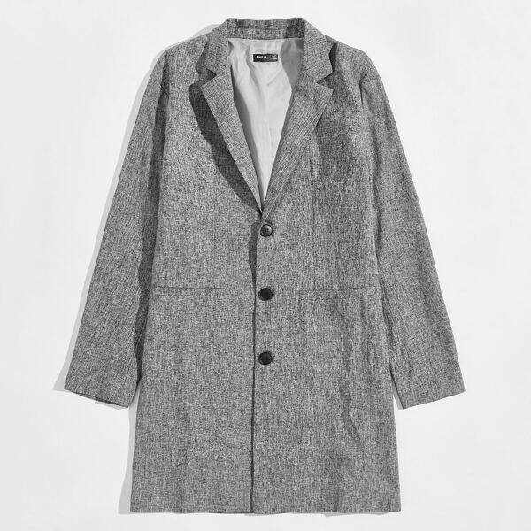 

Men Lapel Neck Linen Look Coat, Grey