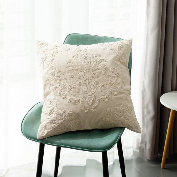 

Embroidery Pattern Cushion Cover Without Filler, Beige