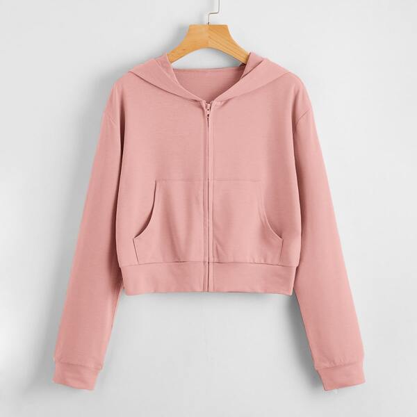 

Zip Up Solid Hoodie, Dusty pink