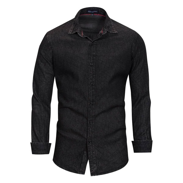 

Men Button Up Denim Shirt, Black