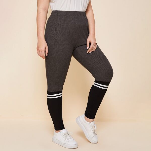 

Plus Contrast Ribbed Striped Leggings, Multicolor