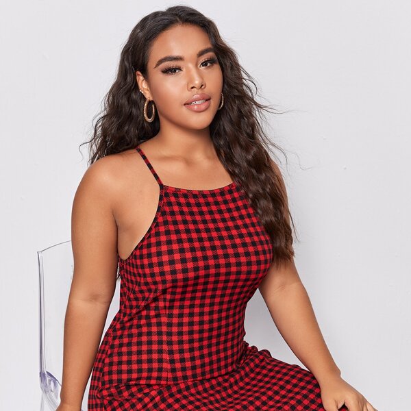 

Plus Gingham Cami Dress, Burgundy