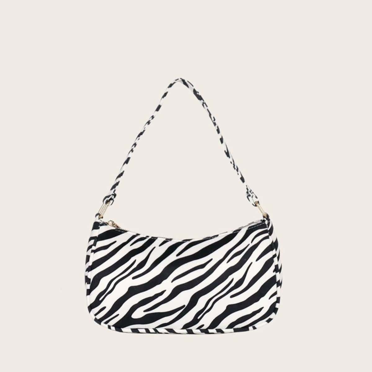 

Zebra Pattern Baguette Bag, Black and white