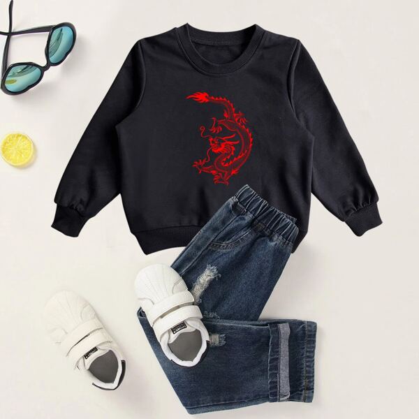 

Toddler Girls Chinese Dragon Graphic Sweatshirt, Black