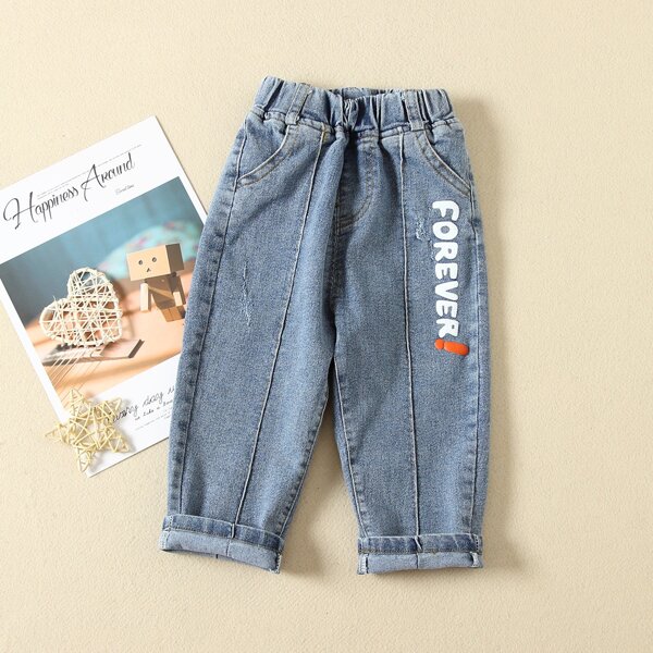 

Toddler Boys Letter Graphic Jeans, Medium wash