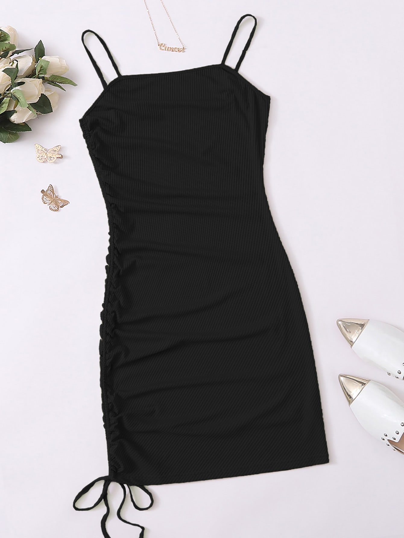 Plus Rib-knit Drawstring Side Cami Dress thumbnail