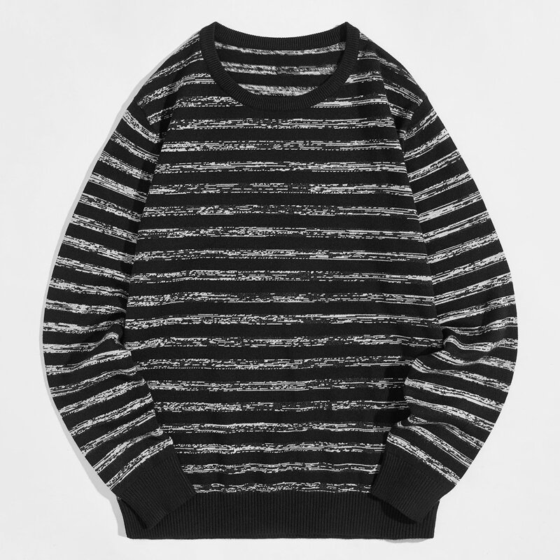 

Guys Striped Pattern Sweater, Black and white