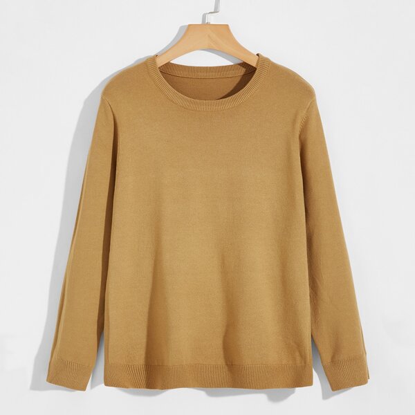 

Men Solid Crew Neck Sweater, Camel
