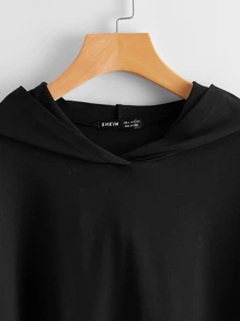 SHEIN Unity Fishnet Sleeve Crop Hoodie - Black - View 4