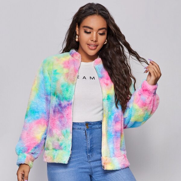 

Plus Tie Dye Teddy Jacket, Multicolor