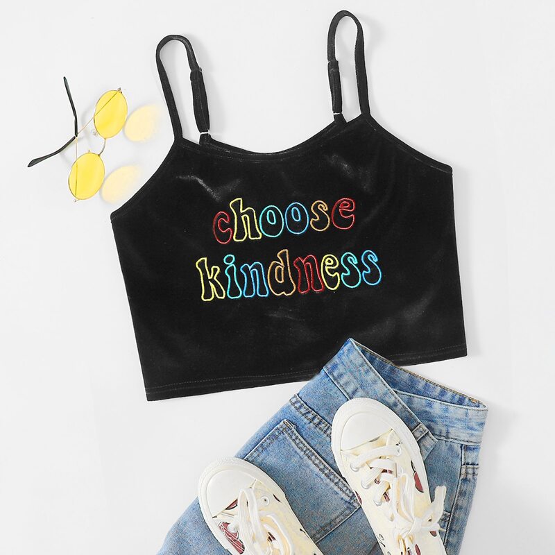 

Velvet Letter Graphic Cami, Black