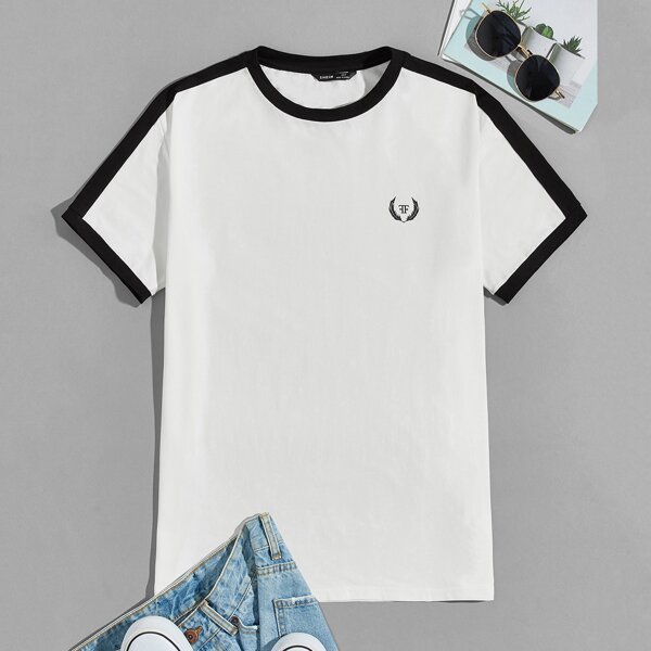 

Men Graphic Print Contrast Panel Top, White