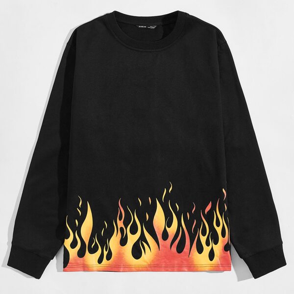 

Men Fire Print Pullover, Black