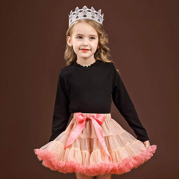 

Toddler Girls Solid Lettuce Trim Ribbed Tee, Black