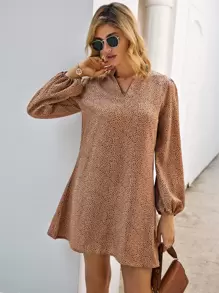 Cheetah Print Bishop Sleeve Mini Dress - Multicolor - View 2