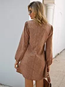 Cheetah Print Bishop Sleeve Mini Dress - Multicolor - View 3