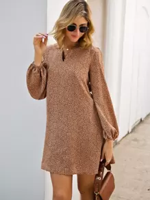 Cheetah Print Bishop Sleeve Mini Dress - Multicolor - View 4