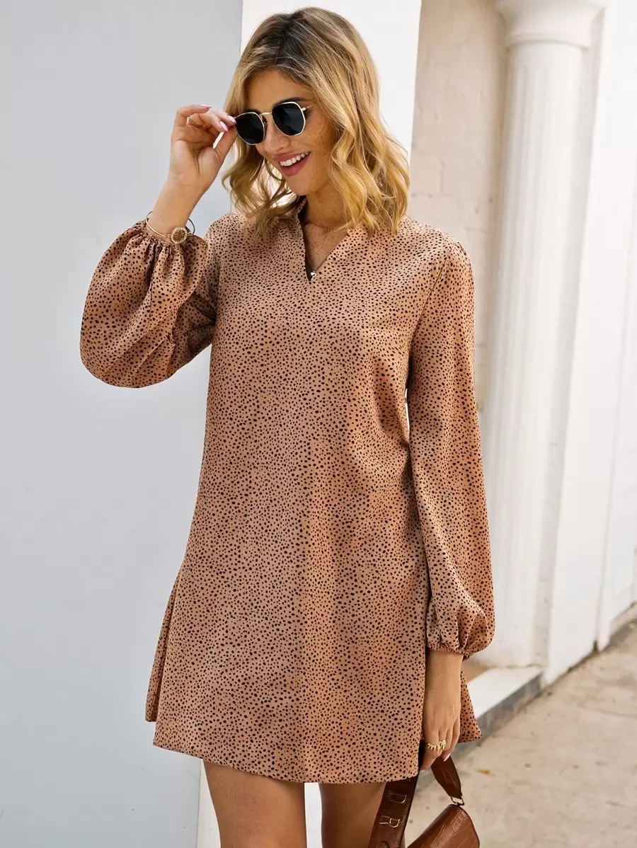 Cheetah Print Bishop Sleeve Mini Dress - Multicolor - View 1